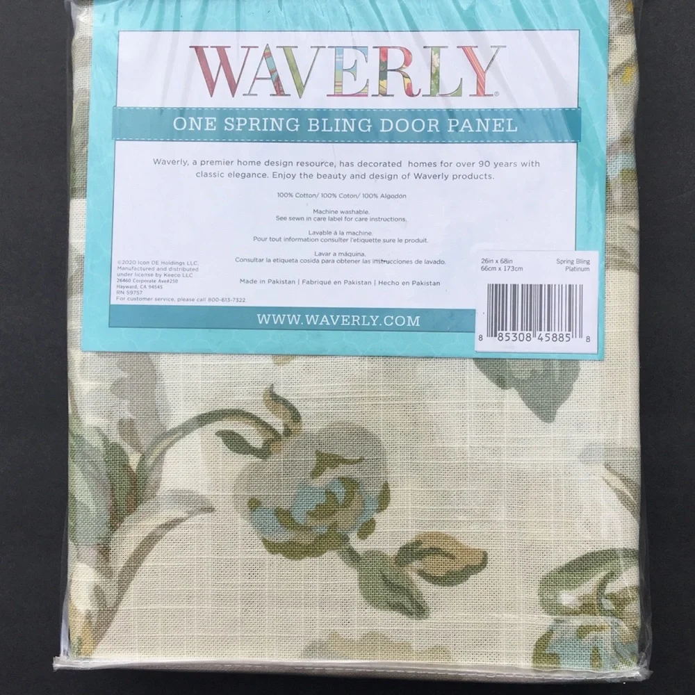 Waverly French Door Panel 26” x 68” One Panel Spring Bling Floral Platinum New